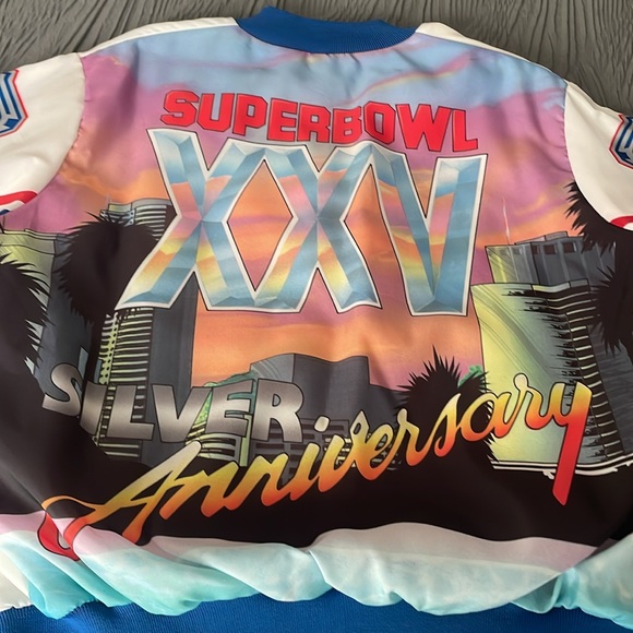 Men’s VINTAGE MADE IN USA CHALK LINE SUPERBOWL XXV SILVER ANNIVERSARY JACKET SZL - Picture 8 of 8